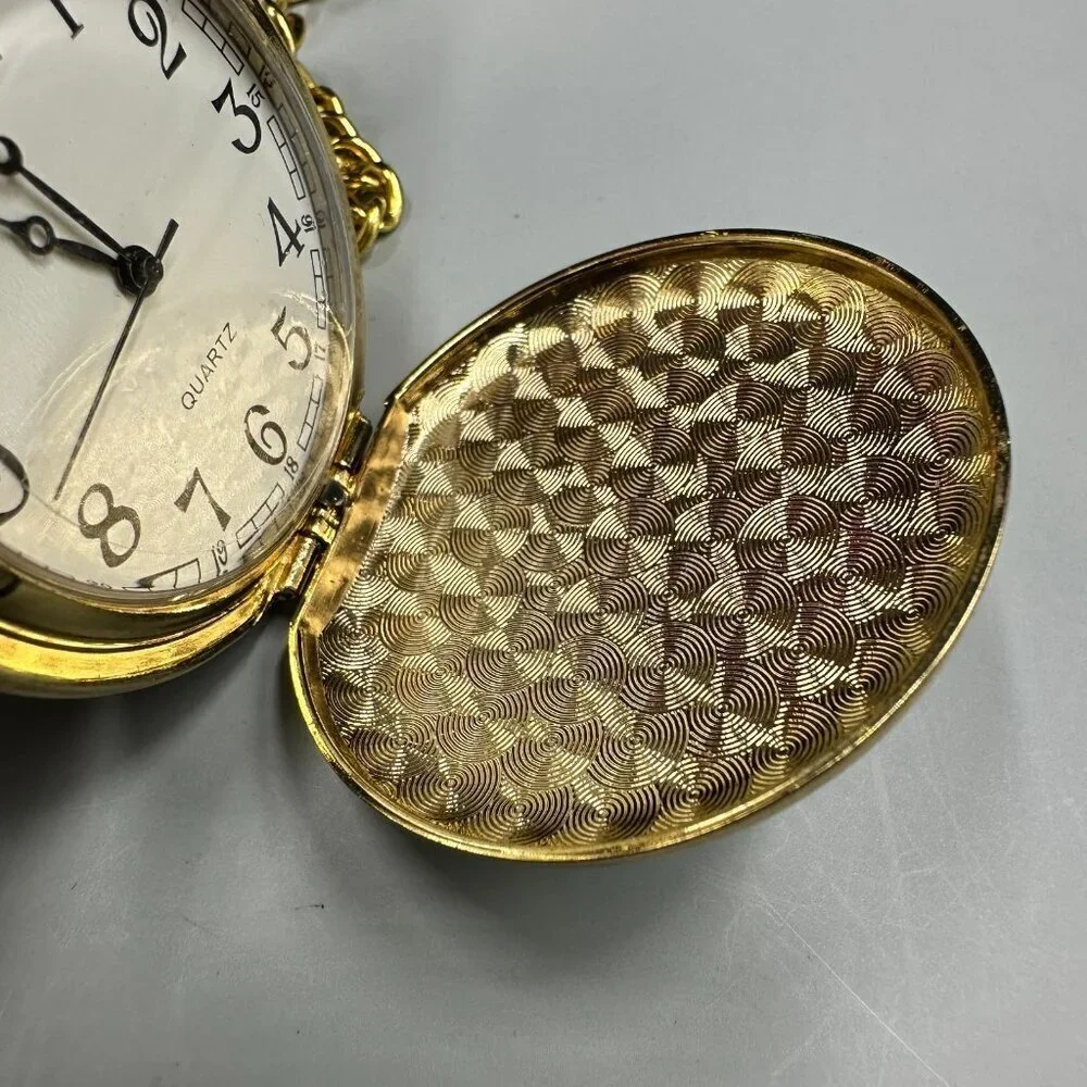 3/$30 Wildlife Eagle Moose Pocket Watch Gold Tone Front Case Chain 46mm